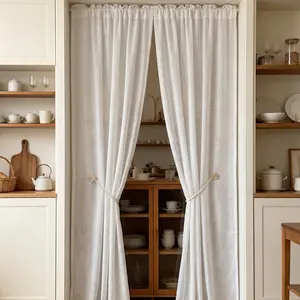 4-Piece Premium Faux Linen Polyester Semi-Sheer Rod-Pocket Curtains, 34x84 in Solid-Color, Stretch Anti-Shrink Breathable Lightweight Drapes for Bedroom, Living Room, Vintage & Farmhouse Home Decor, L21