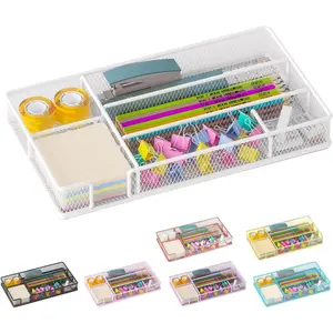Desk Drawer Organizer Tray, Mesh Desk & Office Drawer Organizer, Suitable for Tools, Pencils & Office Supplies Storage (White)