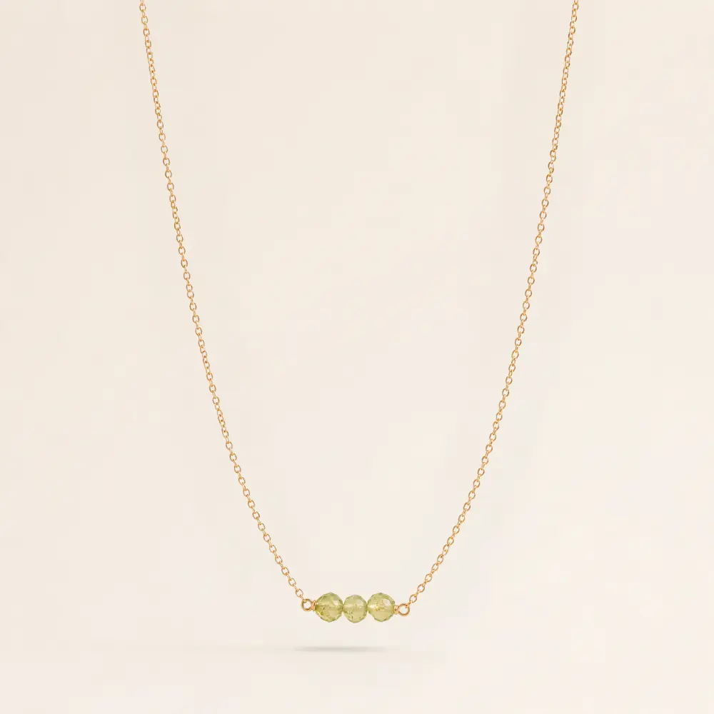August Birthstone Three Gem Necklace with Faceted Peridot