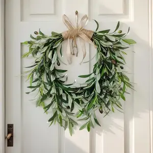 Artificial olive branch wreath with fruits and flowers - a natural-style wreath suitable for walls, doors, windows, and home decoration.