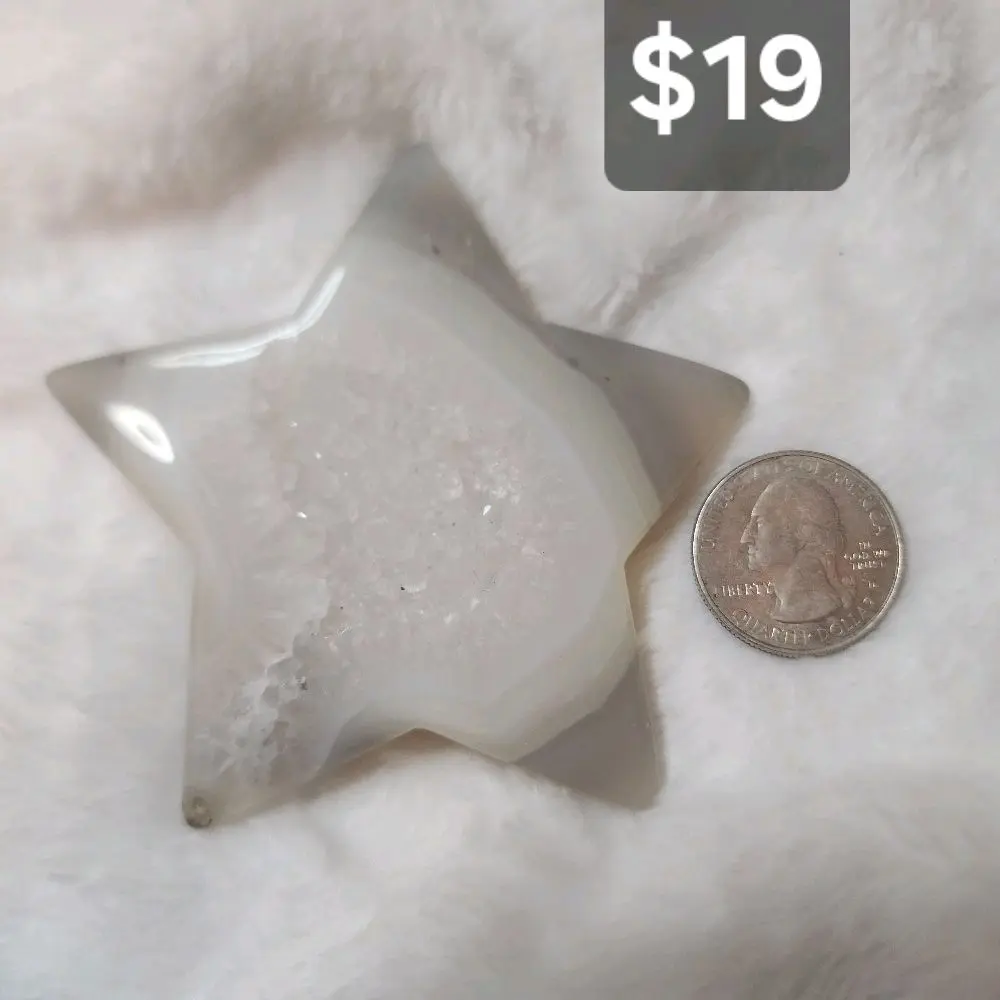 #2 Natural Gray Banded Agate Star with Druzy Center Home Decor Carving Healing Crystal for Meditation & Spiritual Gifts