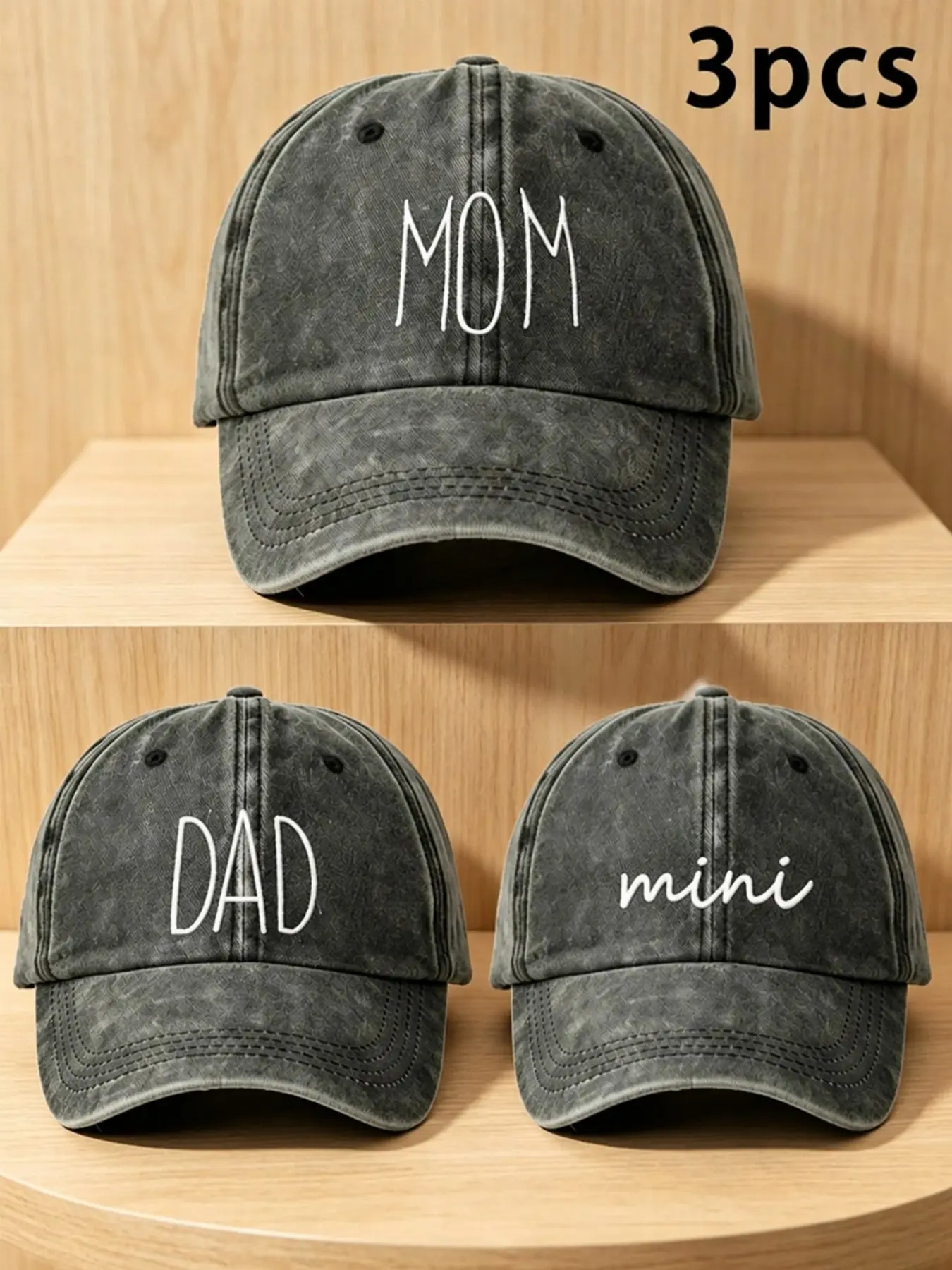 3 Pcs Embroidered Dad Mom Mini Family Matching Baseball Caps 
