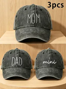 3 Pcs Embroidered Dad Mom Mini Family Baseball Caps, Adjustable Sun Protection Hats for Boys Girls, Casual Travel Beach Hat Set