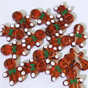 30g About 10 Pieces 25*18mm Translucent Three-Dimensional Gingerbread Man Colored Glass DIY Handmade Exquisite Translucent Texture Middle Hole Design Easy to Thread Can Be Used as Bracelet Bead / Holiday Ornament / Souvenir Decoration DIY Material