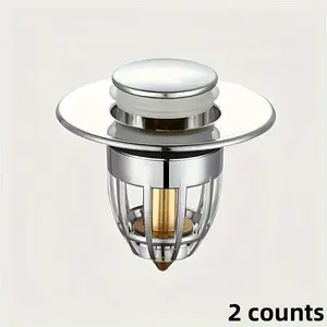 Universal Stainless Steel Pop-Up Basin Drain Plug, 2 Counts Odor Proof Filter, Suitable for Push Type Drain Plugs in Bathroom and Kitchen Sinks, Universal Sink Stopper