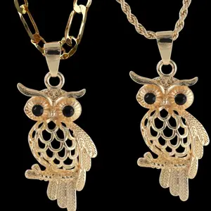 14K Gold Plated Owl Pendant 20" 4mm Rope Torch / Figaro Link Chain Necklace - Symbol of Luck & Protection Unisex Jewelry for All Occassion