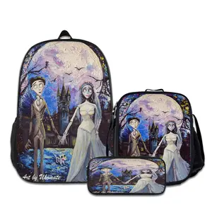 3PCS Corpse-Bride-Backpacks for Girls Set, Cute School Backpack for Girls Boys with Lunch Box and Pencil Case, Aesthetic Bookbag for Teens, Lightweight Classic Backpack for Travel, Work, Picnic A-36