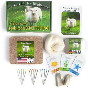 Basic Tools Needle Felting Kit Premium Wool Felting Supplies for Beginners & Adults – 15 Felting Needles, Wool Pad, Leather Finger Guards & Storage Case