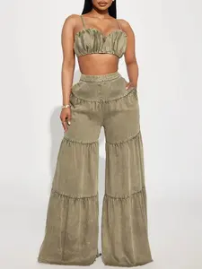 Olivia Washed Pant Set - Olive