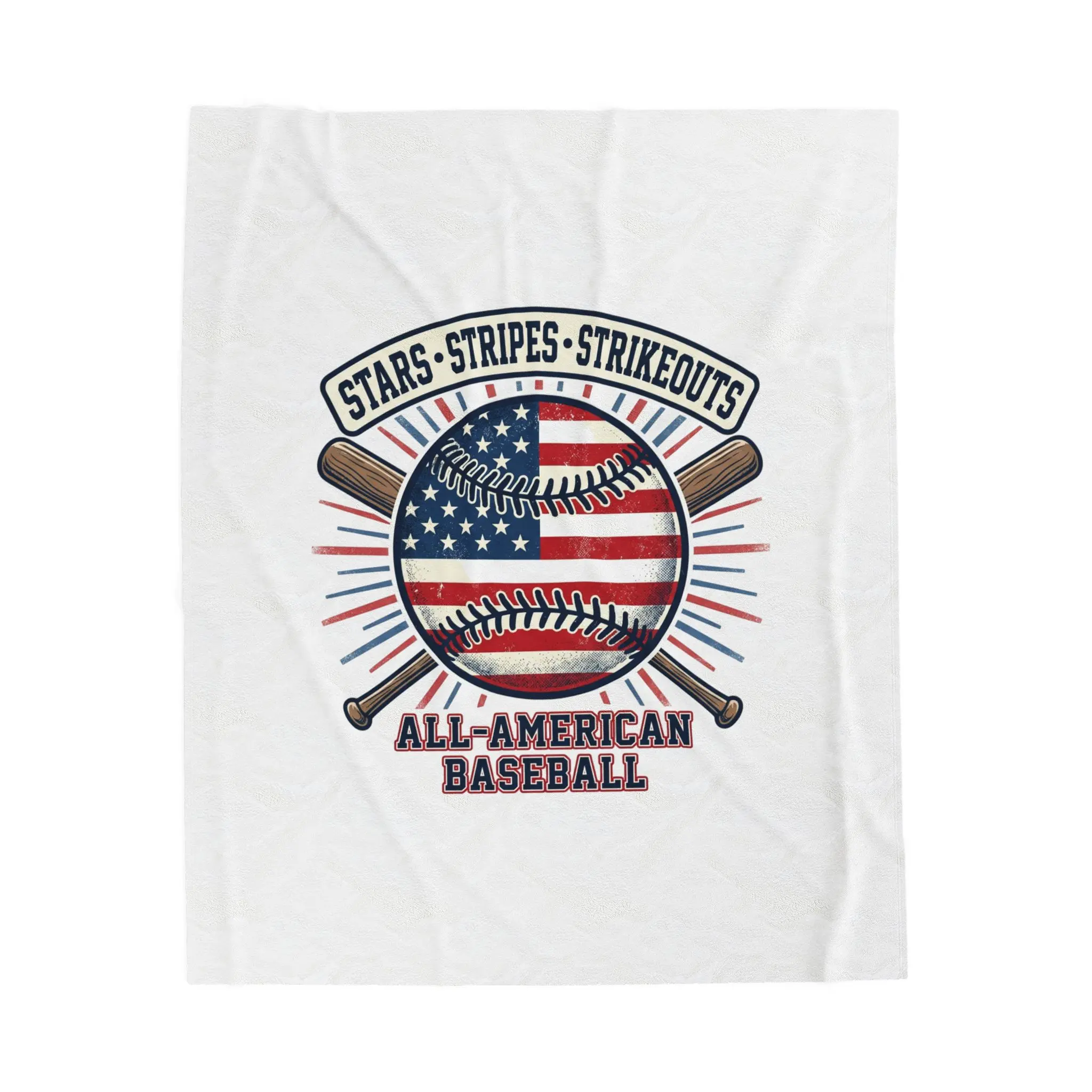 All-American Baseball Velveteen Plush Blanket | Patriotic baseball graphic, vintage ballpark aesthetic
