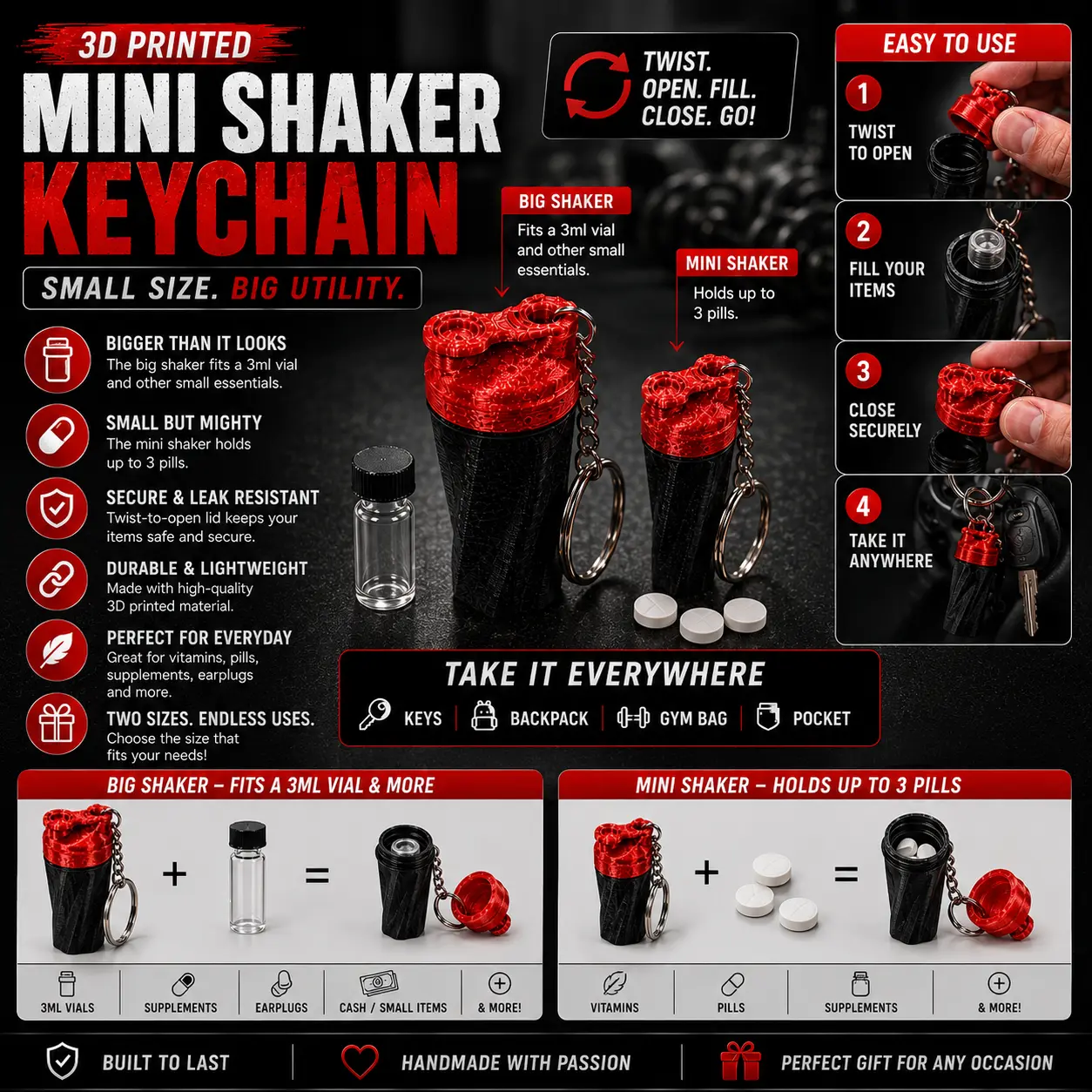 3D Printed Mini Shaker Bottle Keychain