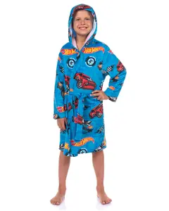 Hot Wheels Robe Boys' Soft Fleece Hooded Bathrobe w/ Tie-Closure For Kids
