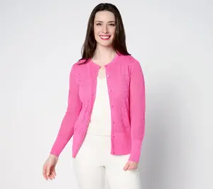 Isaac Mizrahi Live! Floral Pointelle Scallop Trim Cardigan Isaac Mizrahi Live! Floral Pointelle Scallop Trim Cardigan
