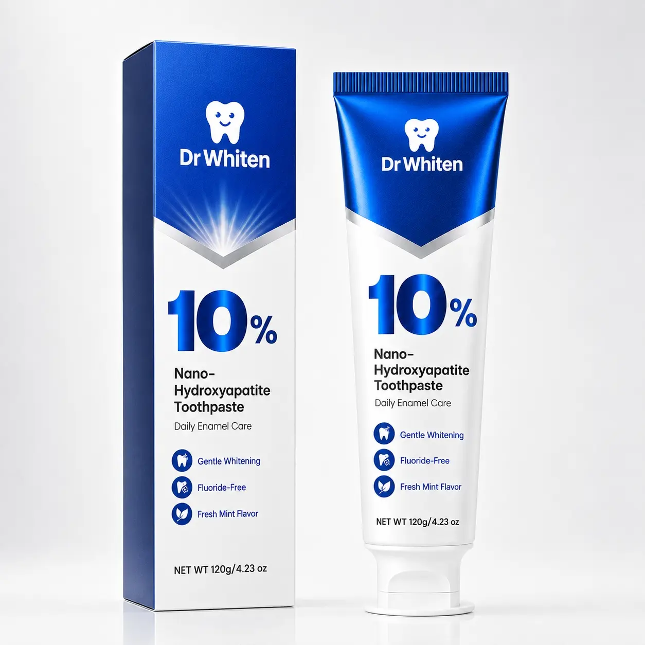 DrWhiten 10% Nano-Hydroxyapatite Toothpaste, 10%nHAP  Dentist-Recommended • Enamel Remineralization & Gentle Whitening • Fluoride-Free • Natural Peppermint Flavor • For Sensitive Teeth • Safe for All Ages