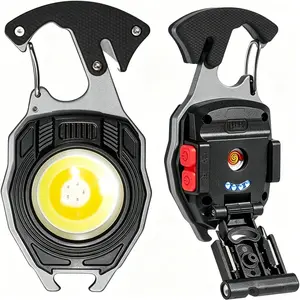 Rechargeable Multi-Tool Keychain Flashlight with Lighter – COB LED Work Light for Survival, Camping, Hiking, Emergency, and EDC Tactical Gear for Men