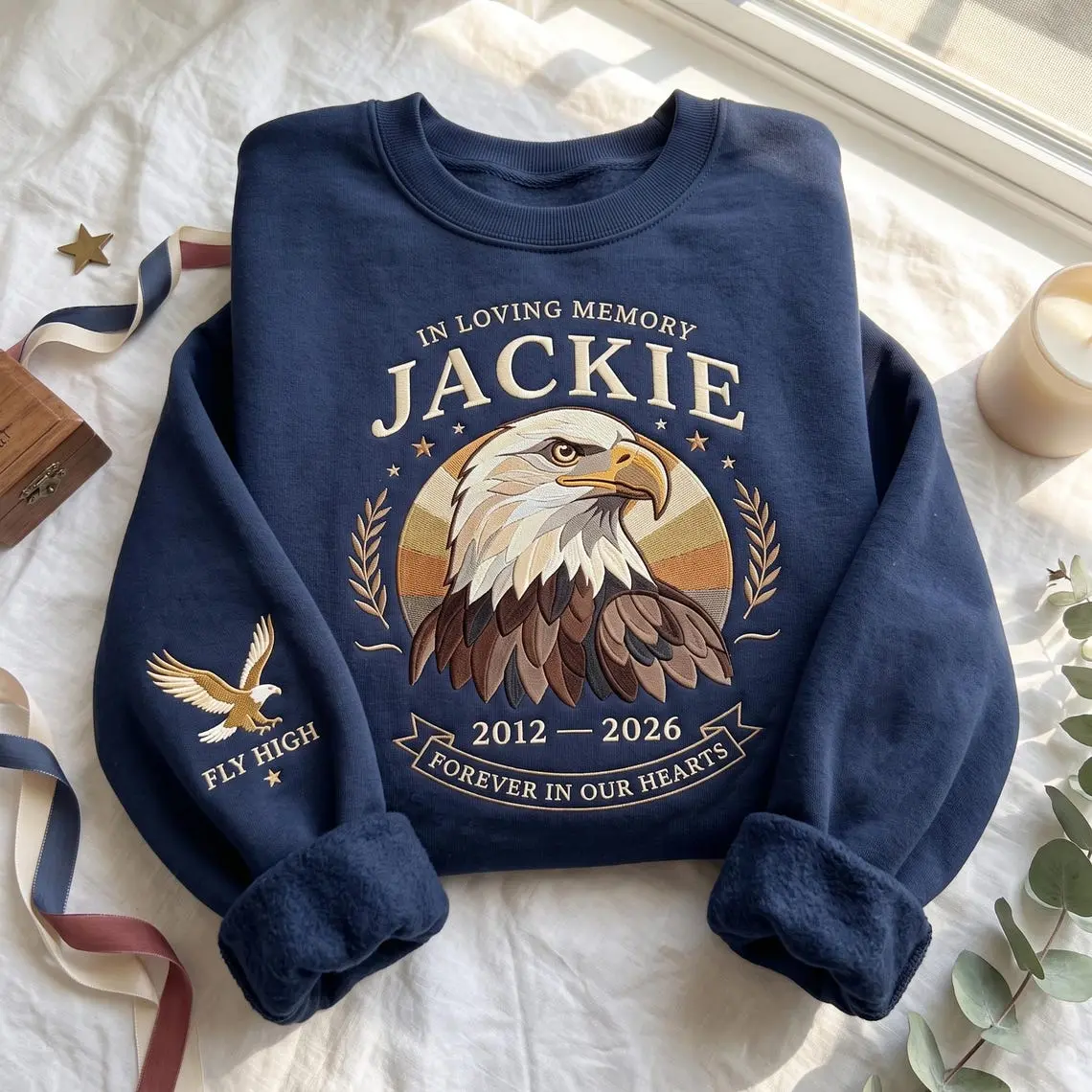 Embroidered Fly Free Jackie Sweatshirt,  Wildlife Eagle Tribute Shirt, Bald Eagle Memorial,  Jackie the Eagle Tribute,