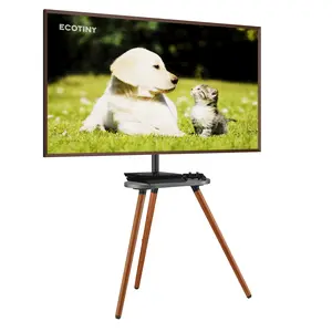 Tripod Easel TV Stand for 40 to 65 Inch LCD LED OLED Screen, Height Adjustable and Swievel TV Stand, Portable Corner TV Floor Stand with Wooden Tray, VESA 400x400mm