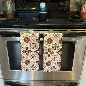 Set of 2 Brown Talavera Tea Towels for Hispanic Kitchen with Neutral Colors - kitchen decorative towels for Latin, Mexican Hispanic decor