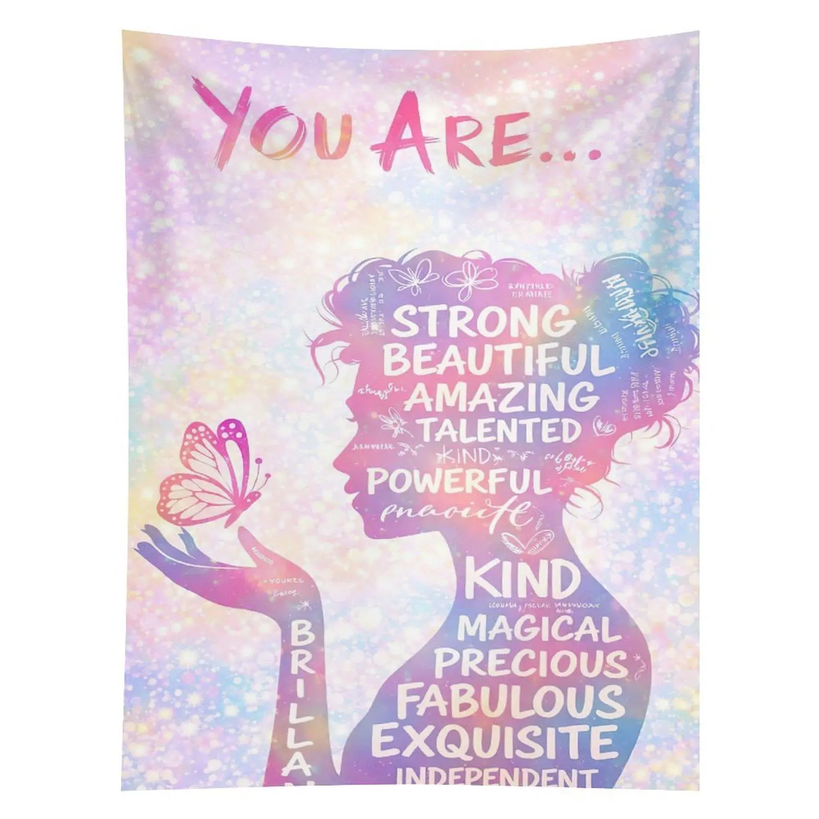 You Are Strong Beautiful Tapestry Inspirational Woman Butterfly Wall Hanging Decor