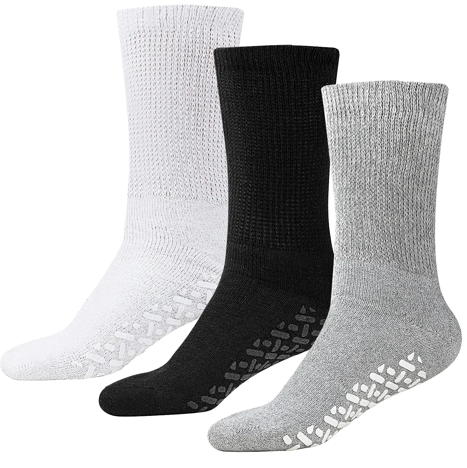 6 Pack Unisex's Gripper Non Skid Slip Crew Cotton Diabetic Socks Non Binding