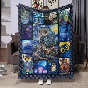 Owl Pattern Blanket, 1 Count Soft Throw Blanket, Air-conditioned Room Blanket, Warm Nap Blanket for Home Office Travel Camping, Printed Blanket