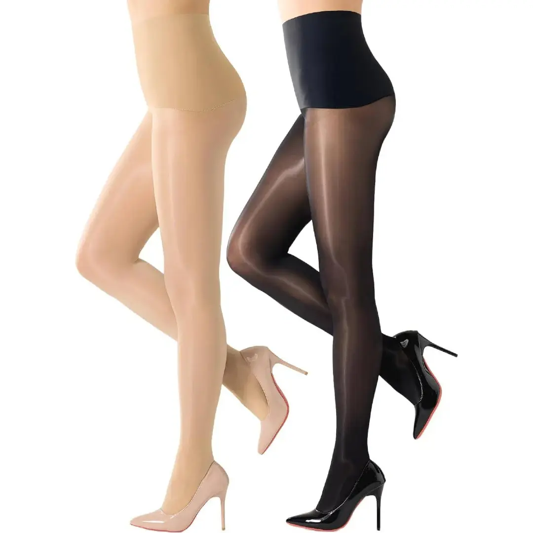 MANZI Women's Shiny Seamless Pantyhose with Control Top 15D Sheer Shiny Jazz Tights Shimmer Nylons Silk Stockings