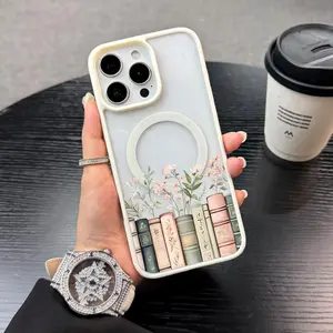 Magnetic Floral Bookshelf Phone case for iPhone 17Pro Max Air 16Plus 15 14 13 12 11 XR XS cases, Drop-Proof, MagSafe Compatible,Shockproof Anti-Drop Phone Case,  Perfect for Teen Girls
