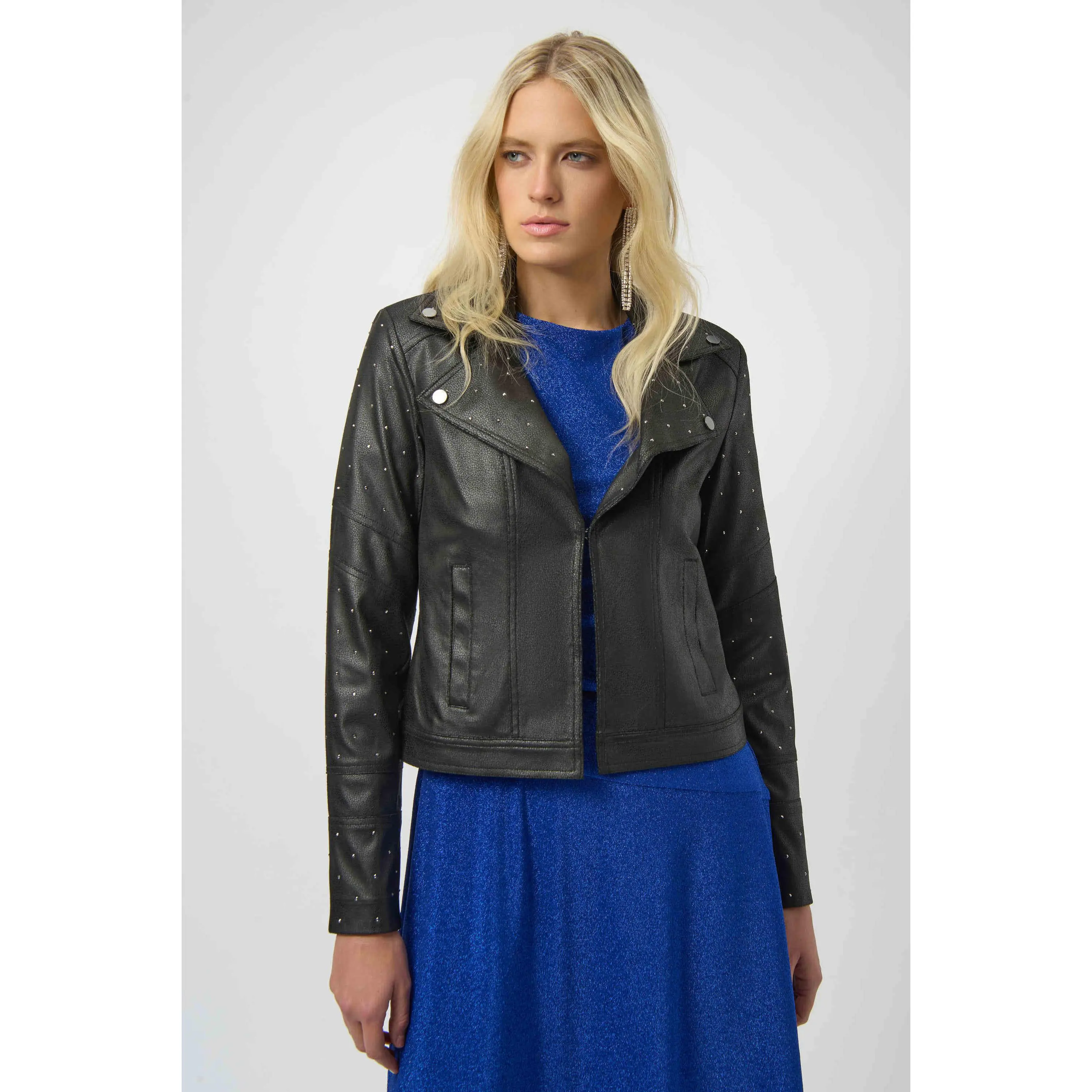 Joseph Ribkoff Foiled Faux Suede Fitted Jacket With Rhinestones