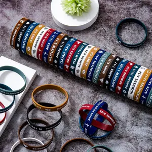 100 Pieces Religious Silicone Wristbands Bulk Bible Colorful Inspirational Christian Rubber Bracelets for Men Women Gifts