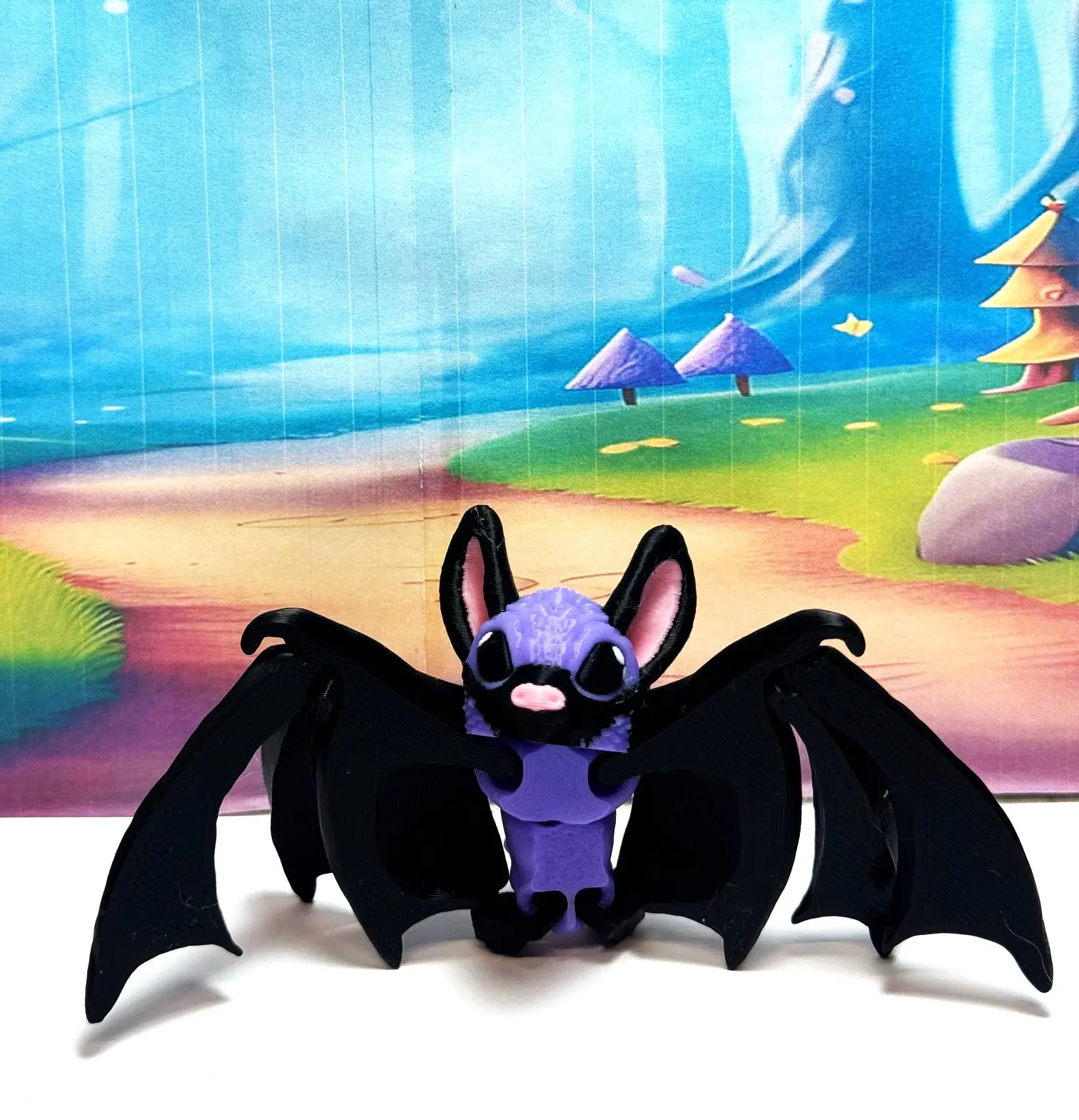 Articulated Bat Cinderwing Bat 3D Printed Mystical Fantasy Halloween Decor 2" Black and Purple Spooky Animal Toy