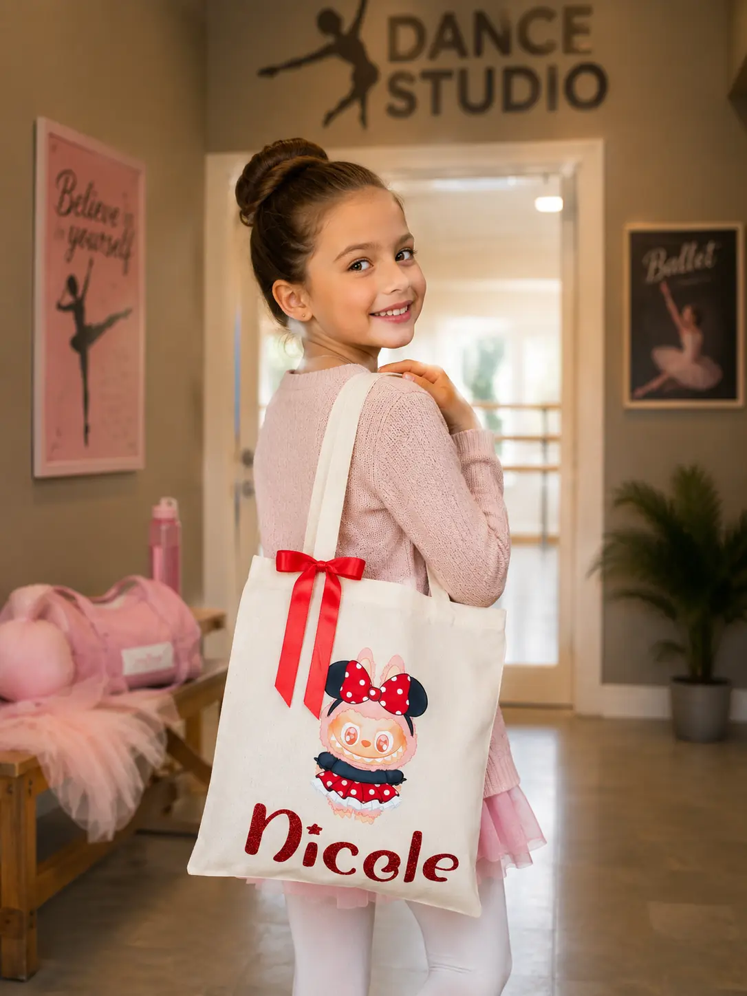 Custom Name Tote with Cute Trendy Character