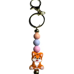 Tiger Keychain Silicone Beads And Goldtone Metal Clip