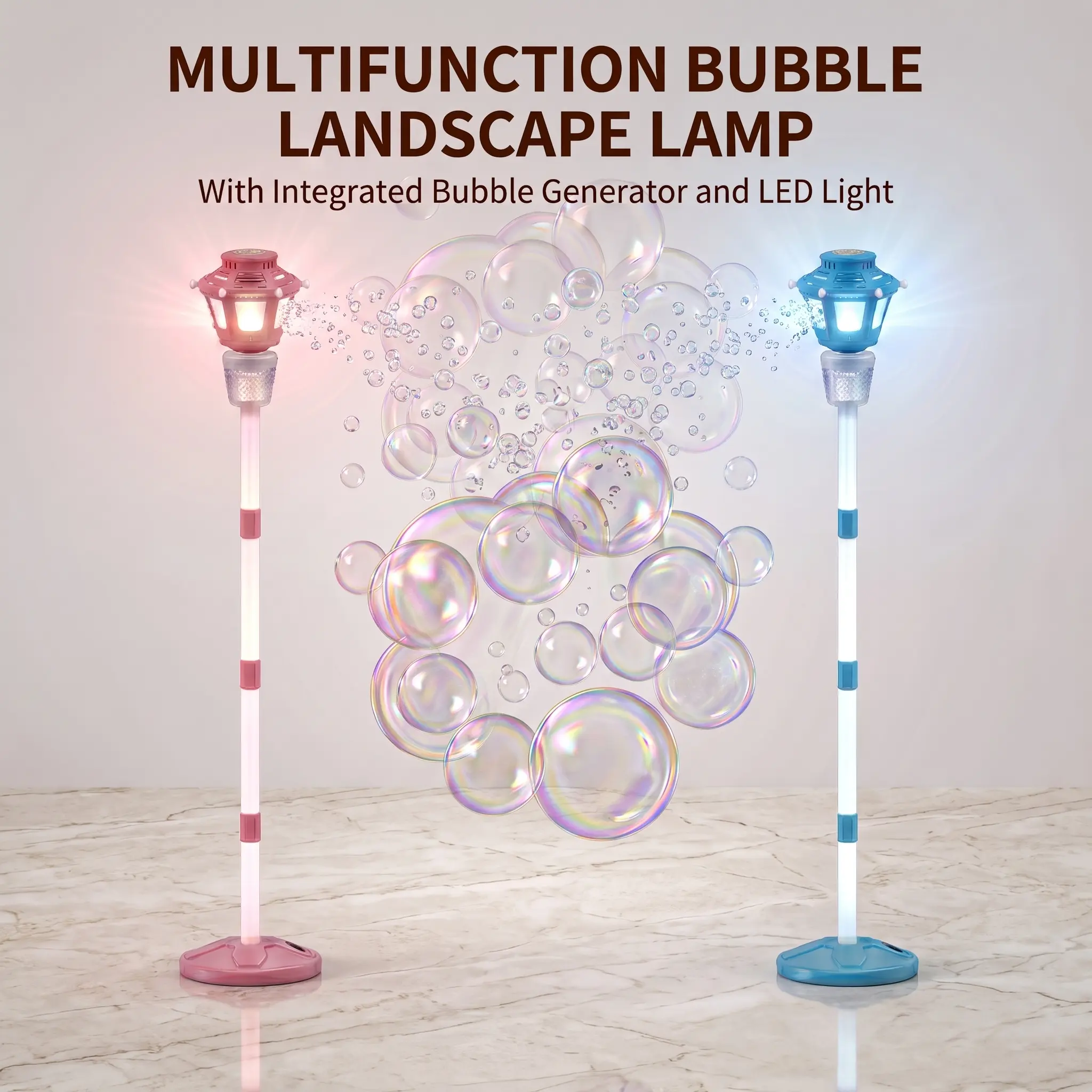 Portable Automatic Multifunction Adjustable Bubble Maker - 3 Height-Adjustable Stands, Night Light, Music, Battery-Operated Party Bubble Machine for Weddings, Baby Shower, Outdoor Kids' Toys