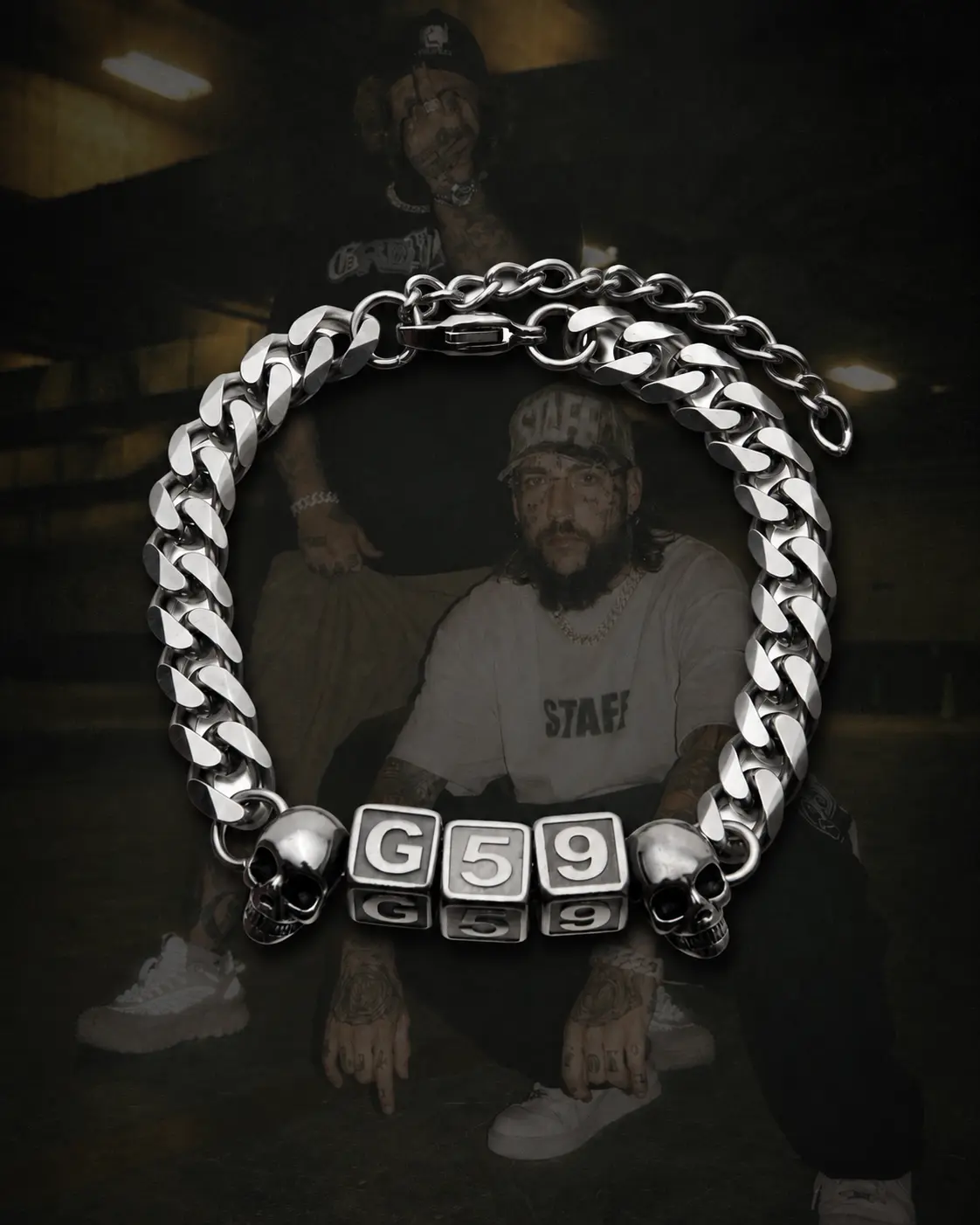 G-59 Stainless steel skull goth hip hop rapper bracelet