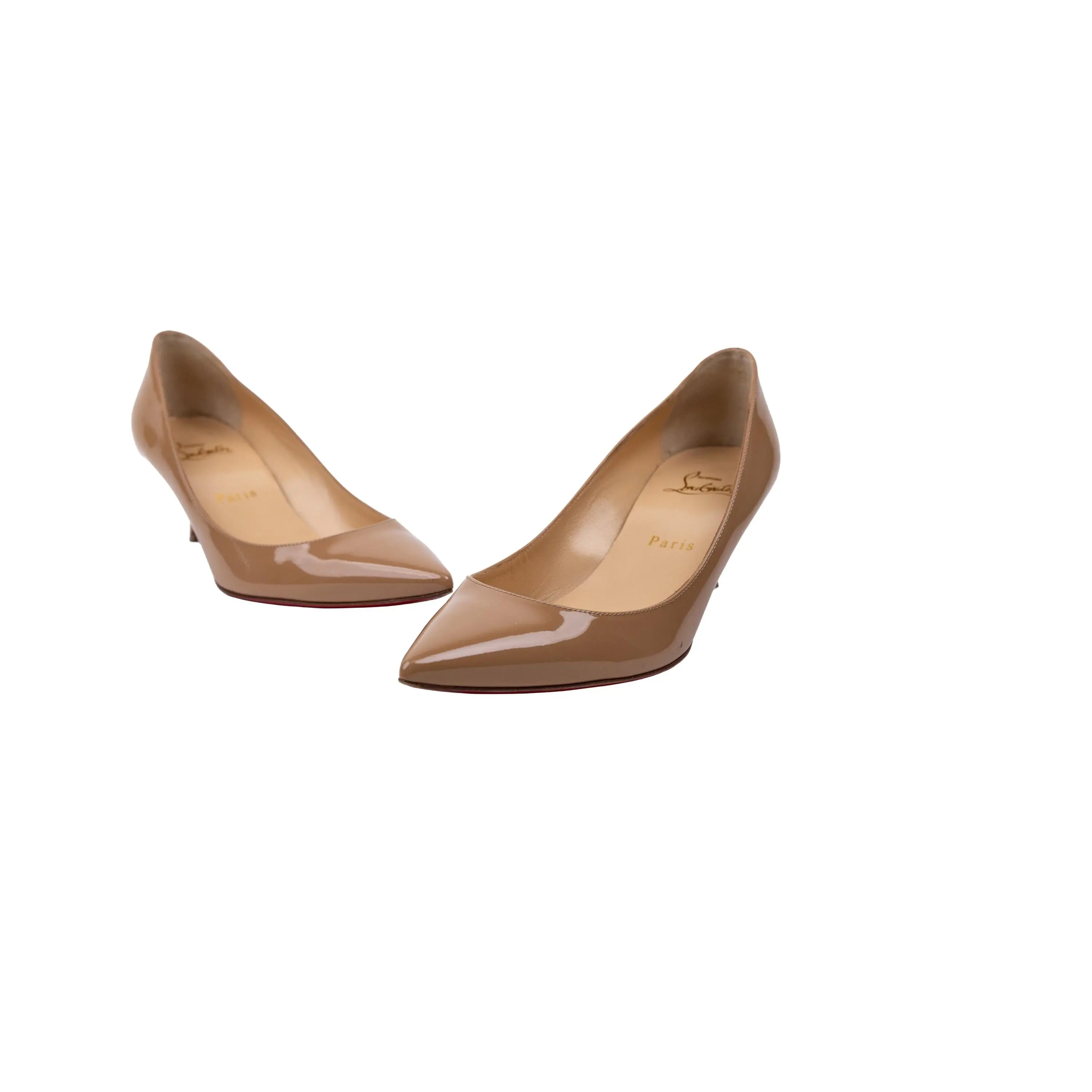 Christian Louboutin Nude Patent Leather Low Heel Shoes Size 37