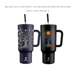 【Meoky 2 Cups Bundle 】2 Insulated Stainless Steel 40oz Cups；Leak Proof;  Keep Cold 24 Hours Warm 8 Hours