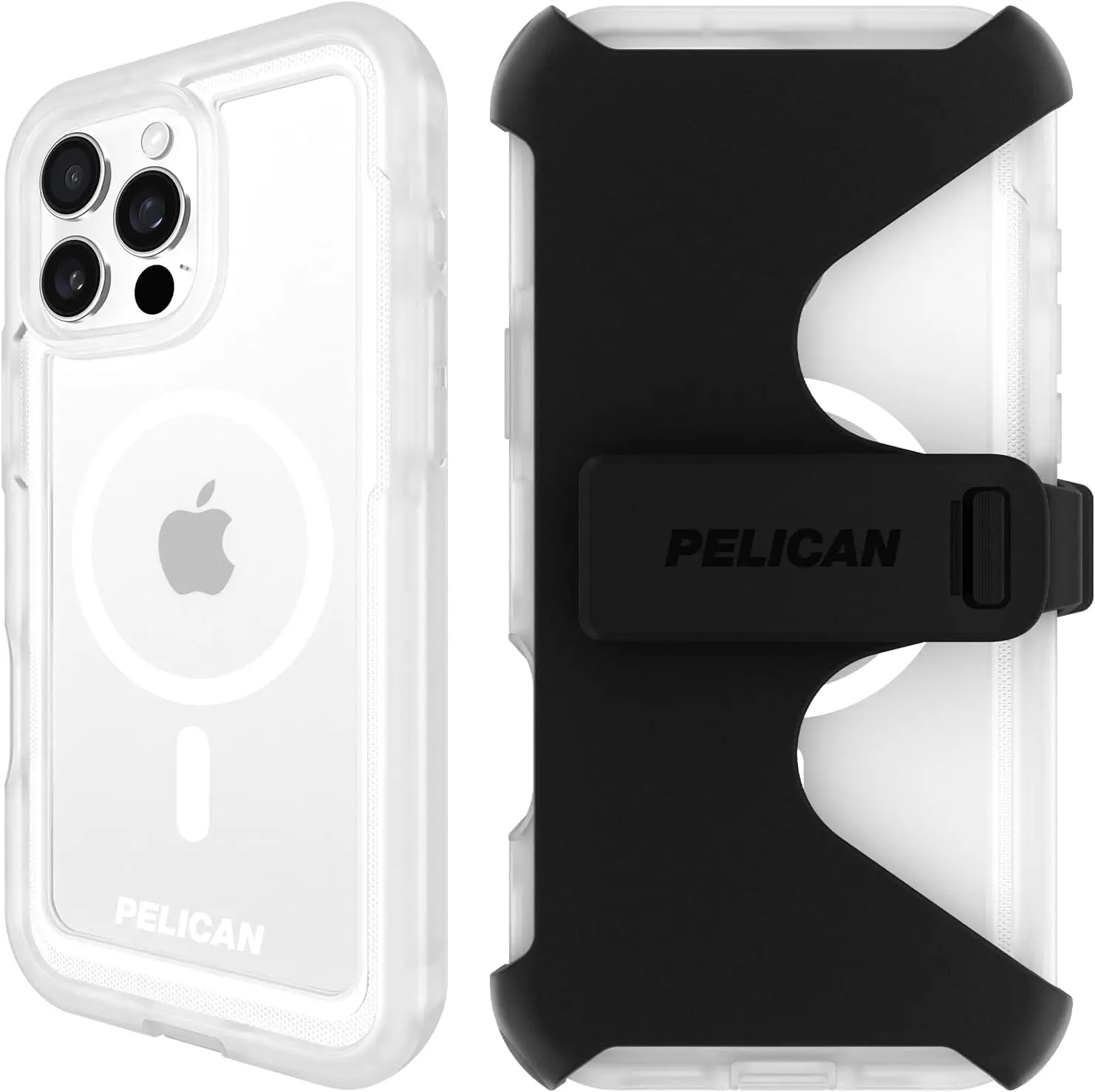 Pelican Voyager iPhone 16 Pro Max Case [Compatible with MagSafe] Rugged Phone Case w/ 18ft Military-Grade Drop Protection - Heavy Duty Phone Cover w/Belt Clip Holster for iPhone 16 Pro Max - Clear