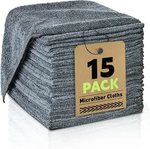 Microfiber Cleaning Cloths Bulk 15 Pack 12x12 Inches Professional Grade Gray Towels for Cars Home Ultra Absorbent Streak Free Mirror Shine Scratch Safe Lint Free