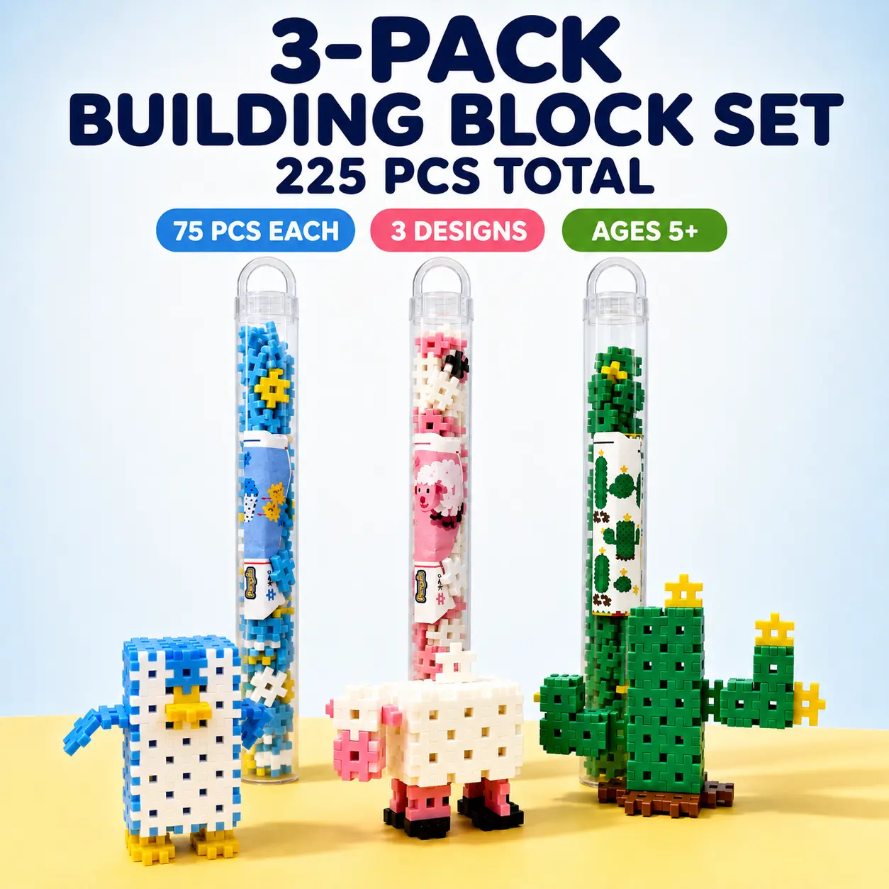3-Pack ABS Plastic Mini Cross Interlocking Building Blocks Set - STEM Learning Kids Toys, Cool Gifts for Ages 5+, Stress Relief Puzzle for Kids, Cool Gifts For Kids