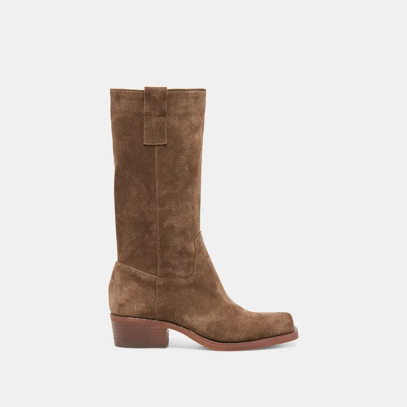 Dolce Vita Women's Romie Chocolate Suede Boots, Women's Footwear with 11.8" Shaft, Square Toe, Rubber Sole, Sock-Like Fit