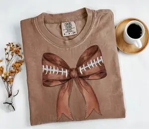 Comfort Colors Vintage Coquette Football TShirt - Brown Bow Football Mom T-Shirt - Game Day Football T-Shirt - Womens Football Mom Outfit