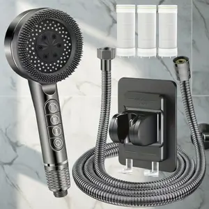 High-Pressure Piano Key Shower Head, 3 Filter Pads, 4 Spray Modes, Handheld Shower Set with Hose, Easy Installation Bathroom Accessory, Rain Shower Head, Pressure Showerhead, Handheld Shower Heads
