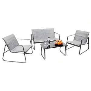 4-Piece Outdoor Teslin Sofa Set – Breathable, Sunproof, Waterproof & Ultra-Comfortable for Patio, Garden, Poolside – Durable, Weather-Resistant Lounge Furniture"