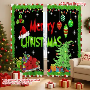 Jit 2D Flat Printing 2Pcs Merry Christmas Christmas ornaments and gifts with Santa. Pattern Curtains, Home Decoration Curtain, Rod Pocket Curtains Easy To Hang,Semi Blackout Polyester Curtains,Machine Washable,Suitable for Various Scenarios