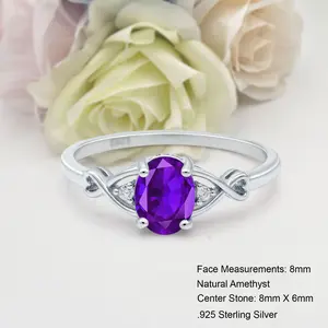 Art Deco Twisted Split Shank1.21 Carat Natural Amethyst Bridal Band Women Wedding Engagement Oval Shape Ring 925 Sterling Silver 8mm