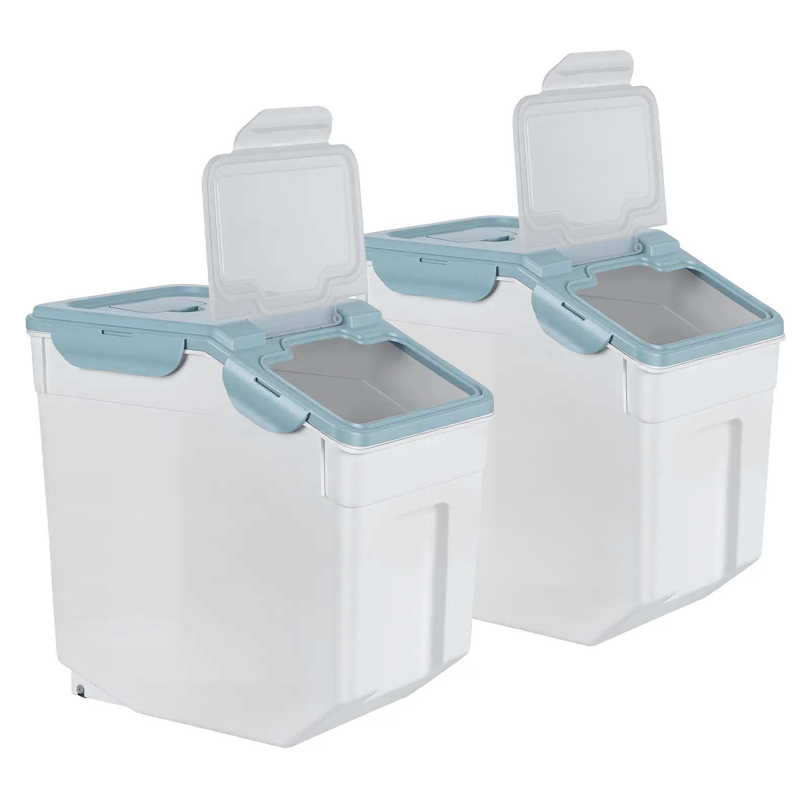 2 Pcs Rice Storage Container, Large Airtight Flour Storage Containers with Seal Locking Lid & Wheels, Dog Pet Food Bin with Measuring Cup for Sugar Cereal Dry Food (55lbs)