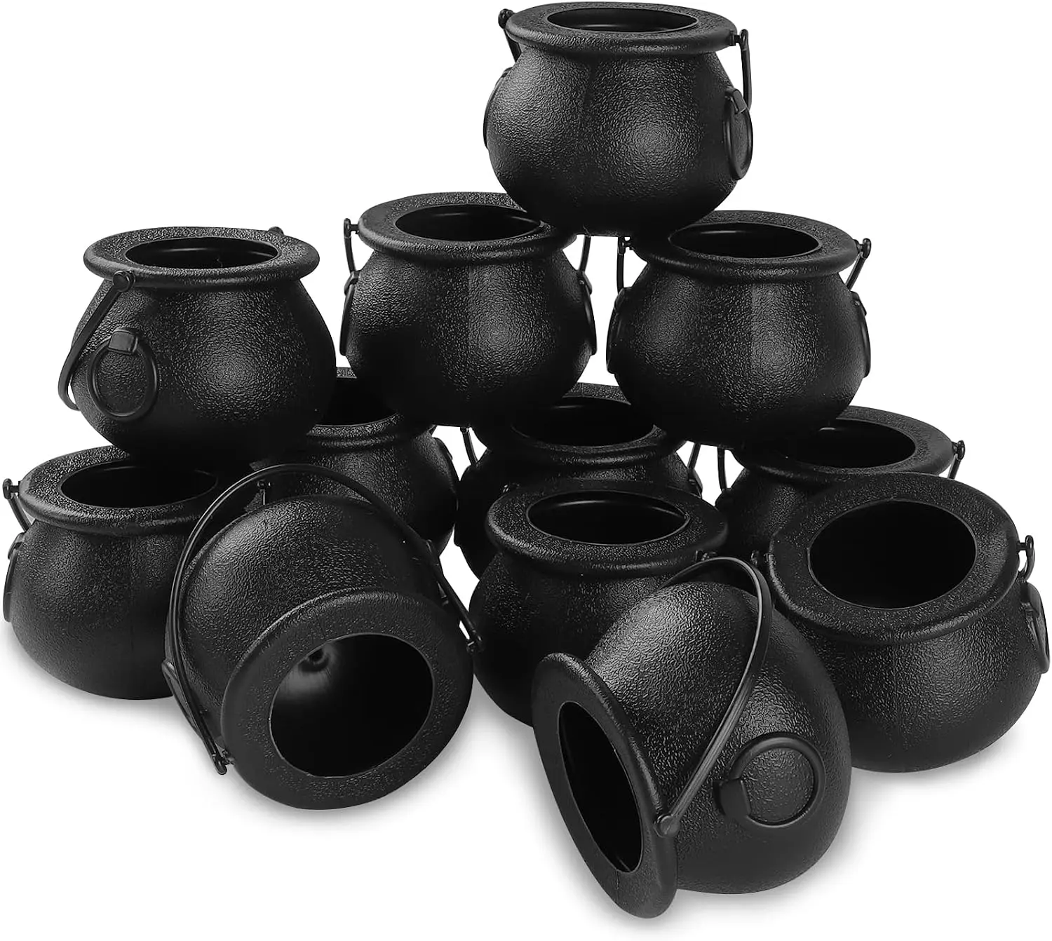 Halloween Fall Gift 12pcs Mini Black Cauldron with Handle Halloween Mini Witch Cauldron Kettles Multi-purposed Small Plastic Cauldron Halloween Pot Candy holder for Halloween Party Favors Decor