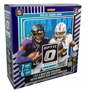 (2) Panini Optic Mega Box Break 2025 NFL Trading Cards 7 Cards 6 Packs - Mega Box Exclusive Rated Rookie Blue Hyper Parallels