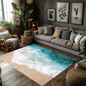 Beach Ocean Wave Crystal Velvet Area Rug Non‑Slip Coastal Modern Living Room Rug#BeachWaveRug #CoastalHomeDecor #OceanWaveRug #BeachThemedCarpet #CrystalVelvetRug