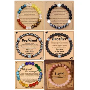 Healing Energy Brand 6pc Love & Strength Crystal Bracelets Set of Four Personalized Message Cards for Boyfriend Brother Life Inspirational Jewelry